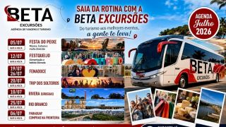 Beta Excursões divulga agenda de julho com viagens para Festa do Peixe, FestQueijo, Fenadoce, Rivera e Paraguai