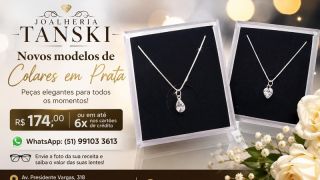 Novos modelos de colares em prata com parcelamento em até 6x na Joalheria Tanski, em Camaquã