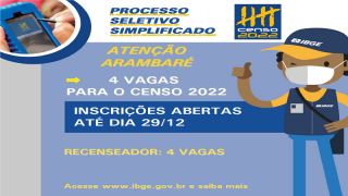 Abertas as inscrições para processo seletivo simplificado do IBGE, para preencher 4 vagas em Arambaré