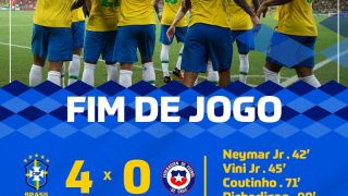 Seleção de Futebol Brasileira goleia Chile por 4 a 0 no último jogo antes da Copa do Mundo