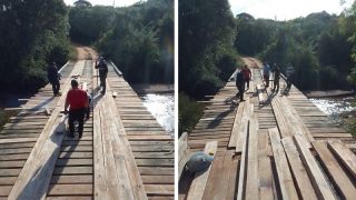 Equipe da Secretaria Municipal de Obras de Amaral Ferrador entrega mais uma ponte
