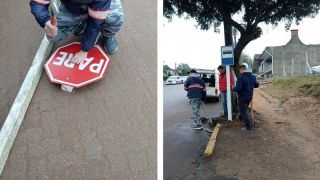Placas de sinalização de paradas de ônibus são revitalizadas em dois bairros de Camaquã
