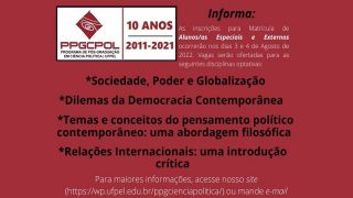 PPG em Ciência Política, da UFPel, inscreve para Aluno Especial e Externo