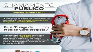 Último dia para participar de processo para contratação temporário de Médico Cardiologista, em Eldorado do Sul 