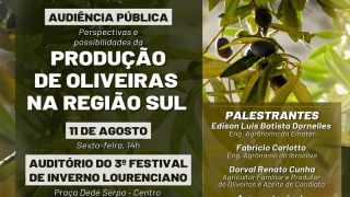 Assembleia Legislativa discutirá o cultivo de oliveiras no 3º Festival de Inverno Lourenciano