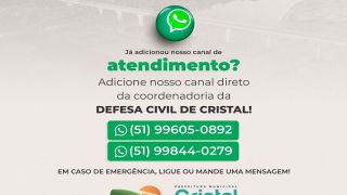 Defesa Civil de Cristal disponibiliza contatos de WhatsApp para comunicação de situações de emergência 