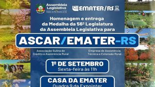 Deputado Zé Nunes concede a medalha da 56ª legislatura da assembleia à Emater/RS-Ascar, direto na Expointer