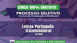 Curso de Letras Português (licenciatura), totalmente gratuito, no polo de Encruzilhada do Sul