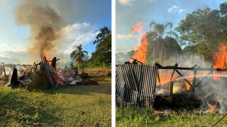 Galpão é destruído e sete porcos morrem em incêndio, na Localidade de Linha do Rio, em Candelária