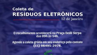 Coleta de Resíduos Eletrônicos, em São Lourenço do Sul, ocorre na sexta, dia 12