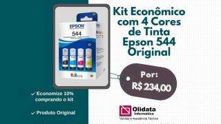 Kit Econômico com 4 cores de tinta Epson 544 Original, você encontra na Olidata, em Camaquã
