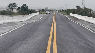 Bloqueio total no Km 312 da BR-287, entre os municípios de Santa Maria e Mata