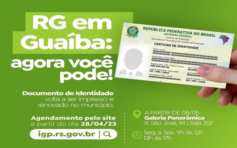Impressão e renovação de documentos de Identidade (RG), em um novo formato,  em Guaíba
